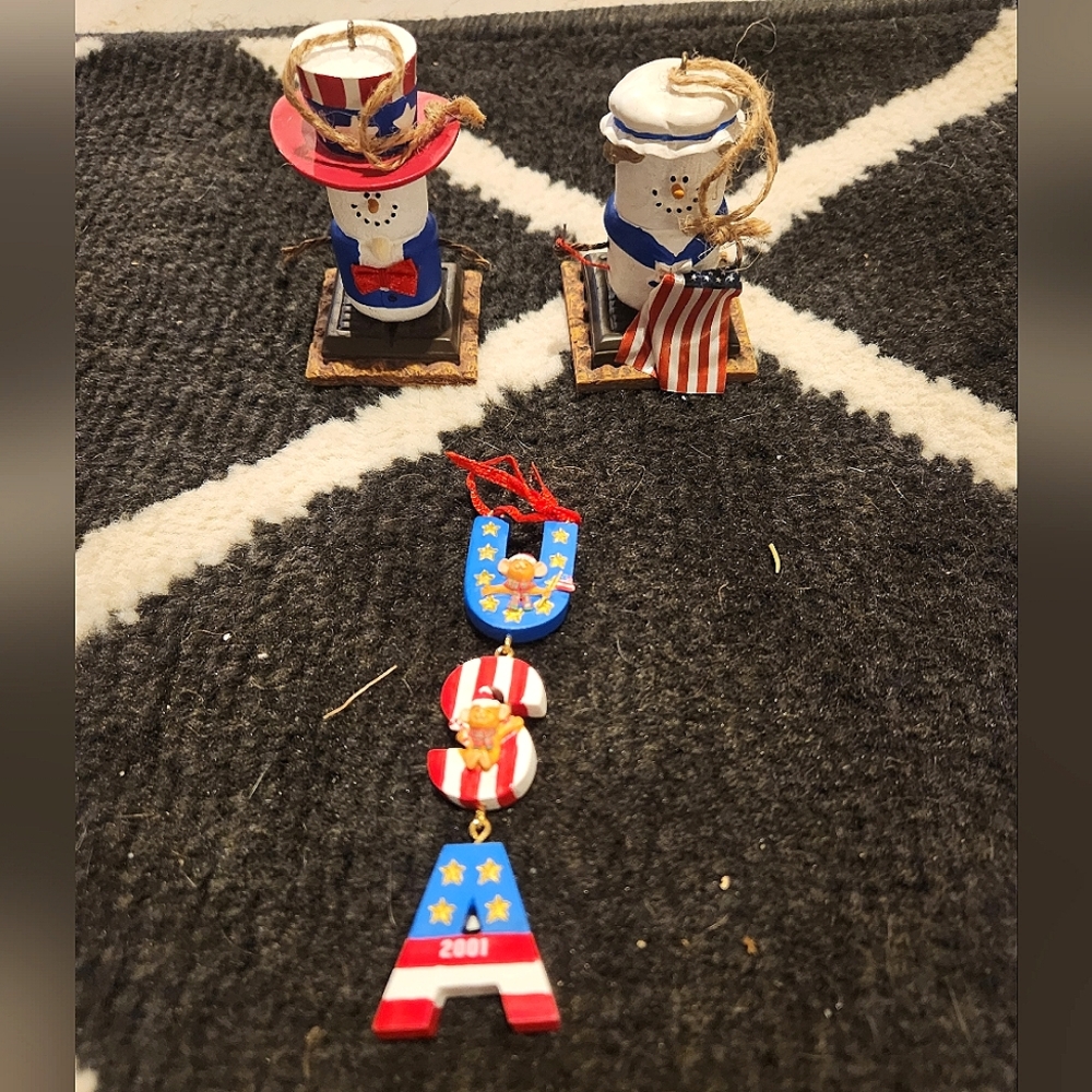 Vintage Midwest S'mores Patriotic Ornaments + Early 2000s USA Ornament Set